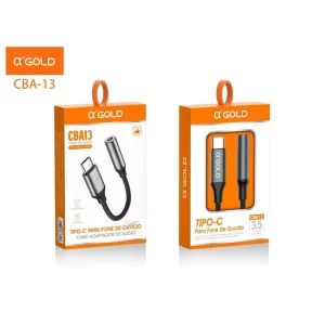 A'Gold CBA-13 Cabo Adaptador Auxiliar Tipo C Usb-c Fone Ouvido P2 P3 3.5mm
