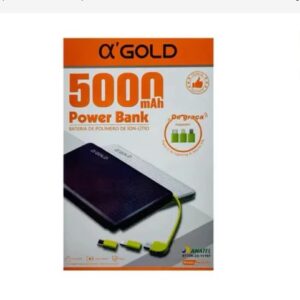 Carregador Portátil Power Bank Slim A'gold 5.000mAh Cabo Micro Usb +Adaptadores Lightining e Tipo-C (Preto)